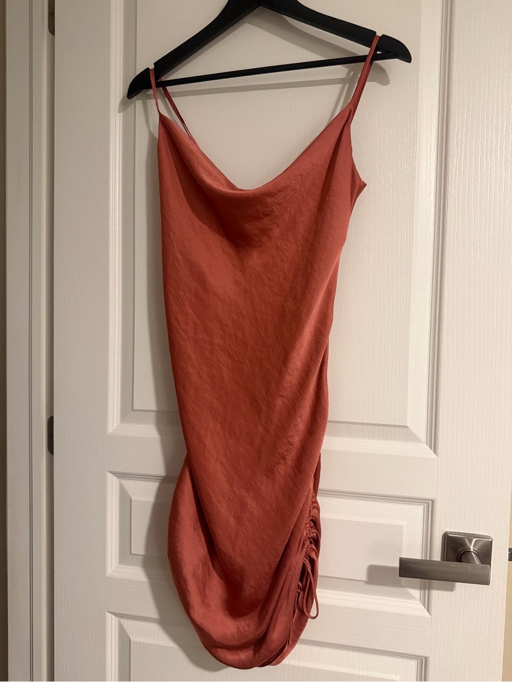 Wilfred Satin Cowl Midi Dress in Terracotta